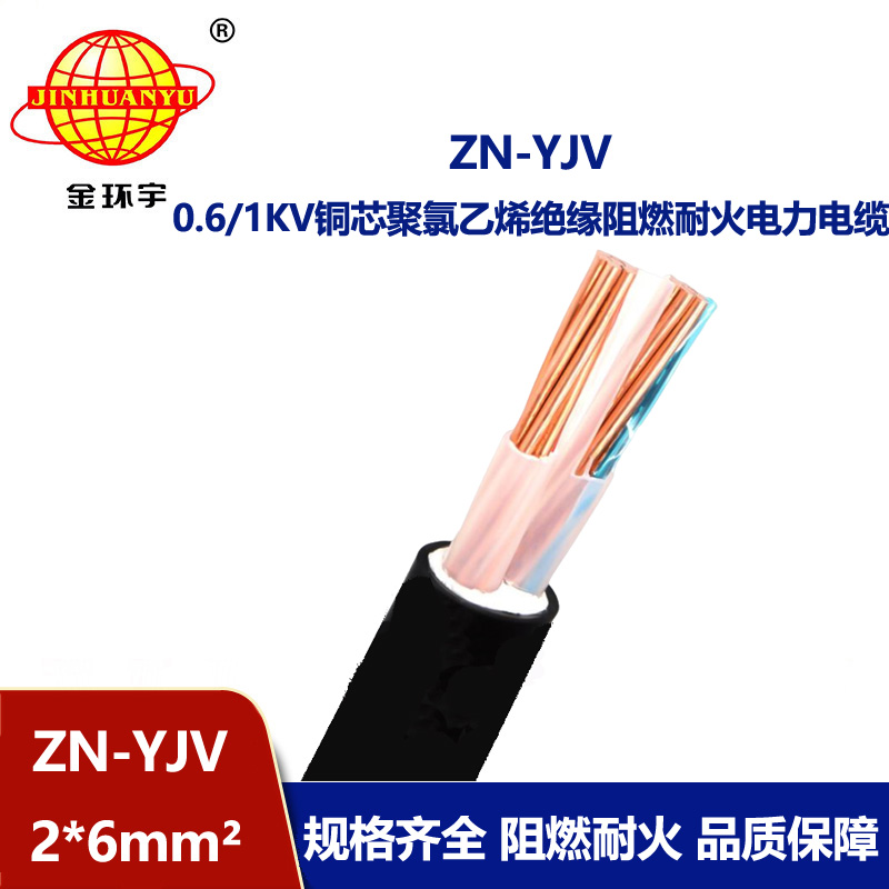 金環(huán)宇電線電纜 阻燃電纜yjv ZN-YJV 2X6平方 阻燃耐火電纜廠家